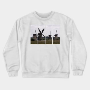 Wonderful landscapes in the Netherlands. Historic dutch windmills in Kinderdijk in a cloudy autumn day. Unesco site. Natural view from distance. Crewneck Sweatshirt